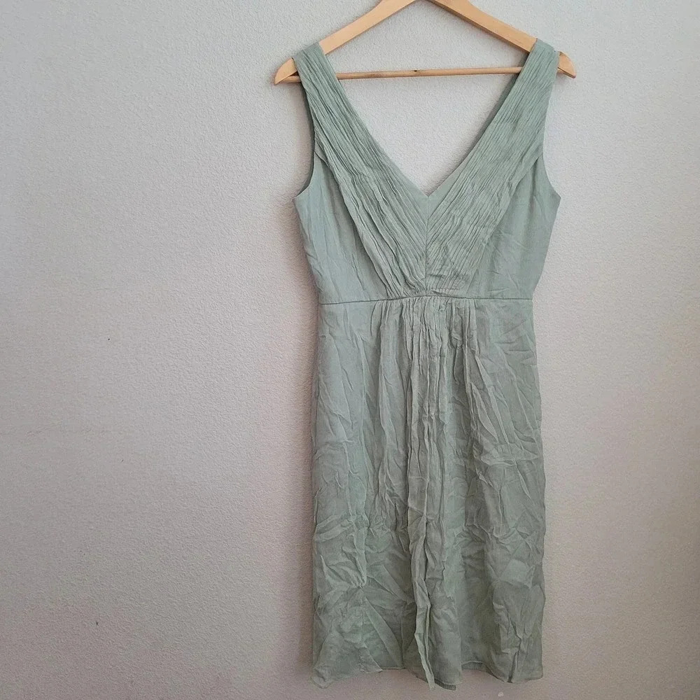 J.CREW Women's Mini Heidi Dress 4 Gray Solid 100% Silk Ruffle Sleeveless V-Neck